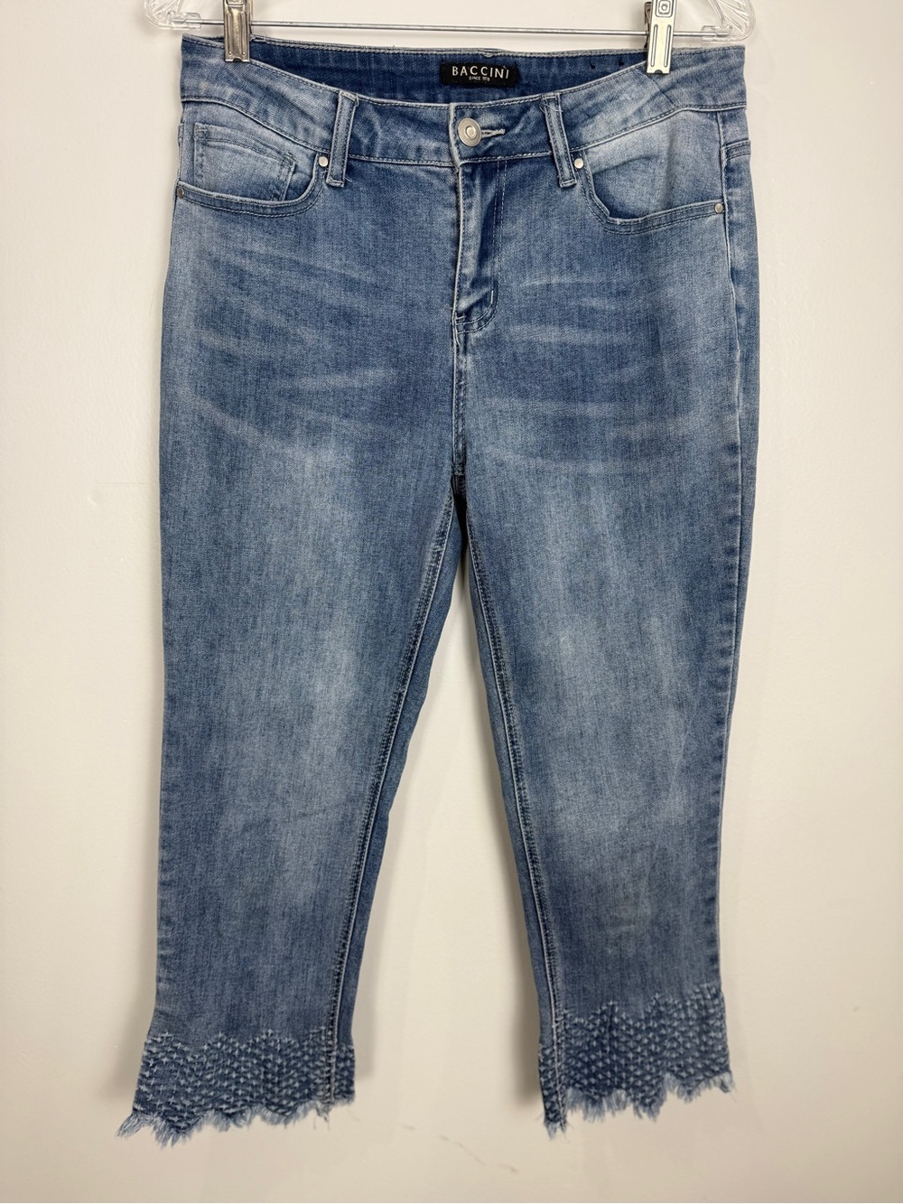Baccini Light Blue Cropped Jeans with Scalloped Frayed Hem